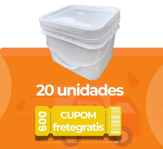 Balde 10L Retangular Tampa Lacre Atoxico - 20 Peças - Nastripack Embalagens