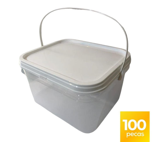 Balde 2.4 Litros Transparente com Tampa Lacre e Alça Plástico Atoxico BPA Free - Kit 100 Peças - Nastripack Embalagens