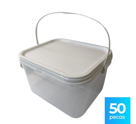 Balde 2.4 Litros Transparente com Tampa Lacre e Alça Plástico Atoxico - Kit 50 Peças - Nastripack Embalagens