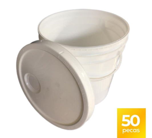 Balde 5 Litros Branco com Tampa Lacre e Alça Plástica Atoxico BPA Free - Kit 50 Peças - Nastripack Embalagens
