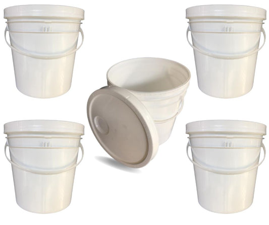 Balde 5 Litros Branco com Tampa Lacre e Alça Plástica Atoxico - Kit 05 Peças - Nastripack Embalagens