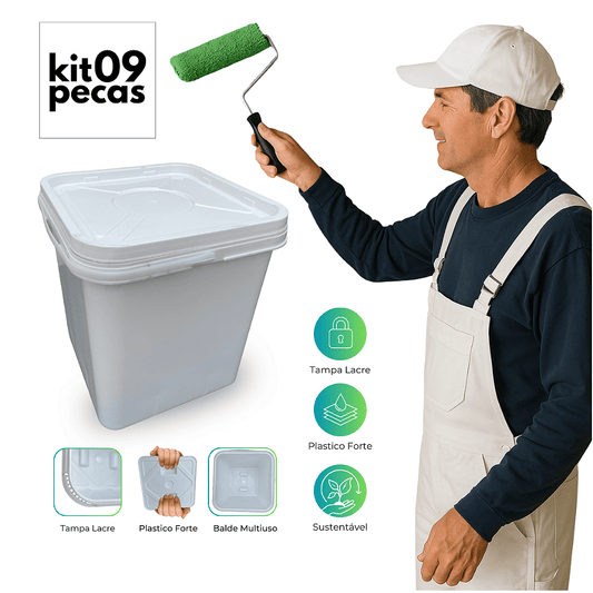 Balde Branco Quadrado 16L Retangular com Tampa Lacre - 09 Pcs - Nastripack Embalagens