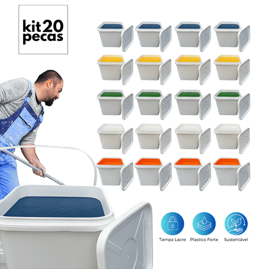 Balde com Tampa Lacre Retangular Sustentavel Branco 16L - 20 Peças - Nastripack Embalagens