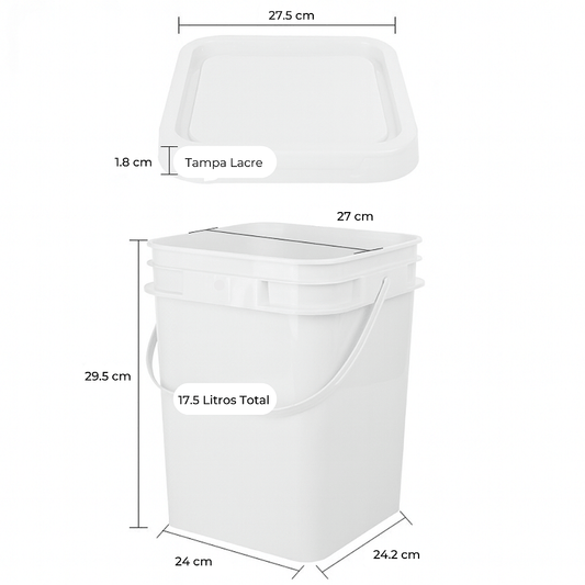 Balde com Tampa Retangular Branco Novo 16L Reciclado - Kit 13 Pcs - Nastripack Embalagens