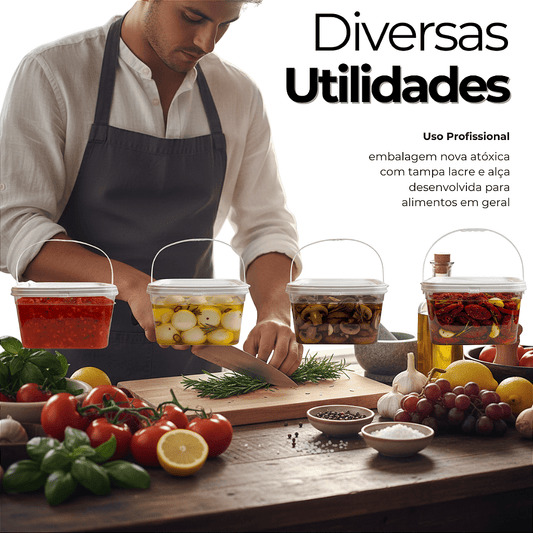 Balde Retangular 2.4L para armazenar alimento BPA FREE - 05 Und - Nastripack Embalagens