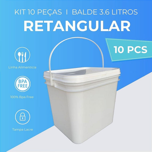 Balde Retangular 3.6 Litros - 10 Peças - Nastripack Embalagens
