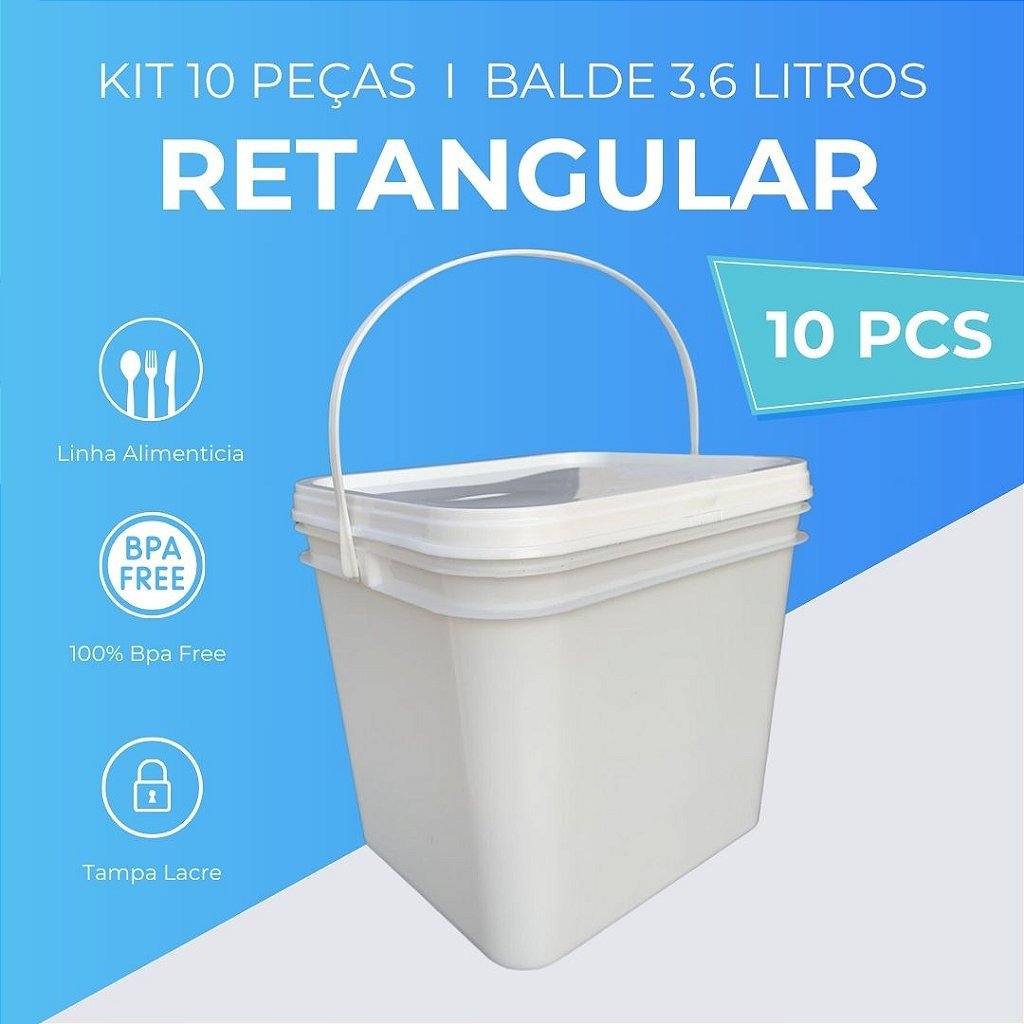 Balde Retangular 3.6 Litros - 10 Peças - Nastripack Embalagens
