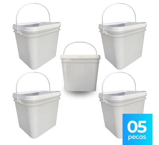 Balde Retangular 3.6 Litros Branco - 05 Peças - Nastripack Embalagens