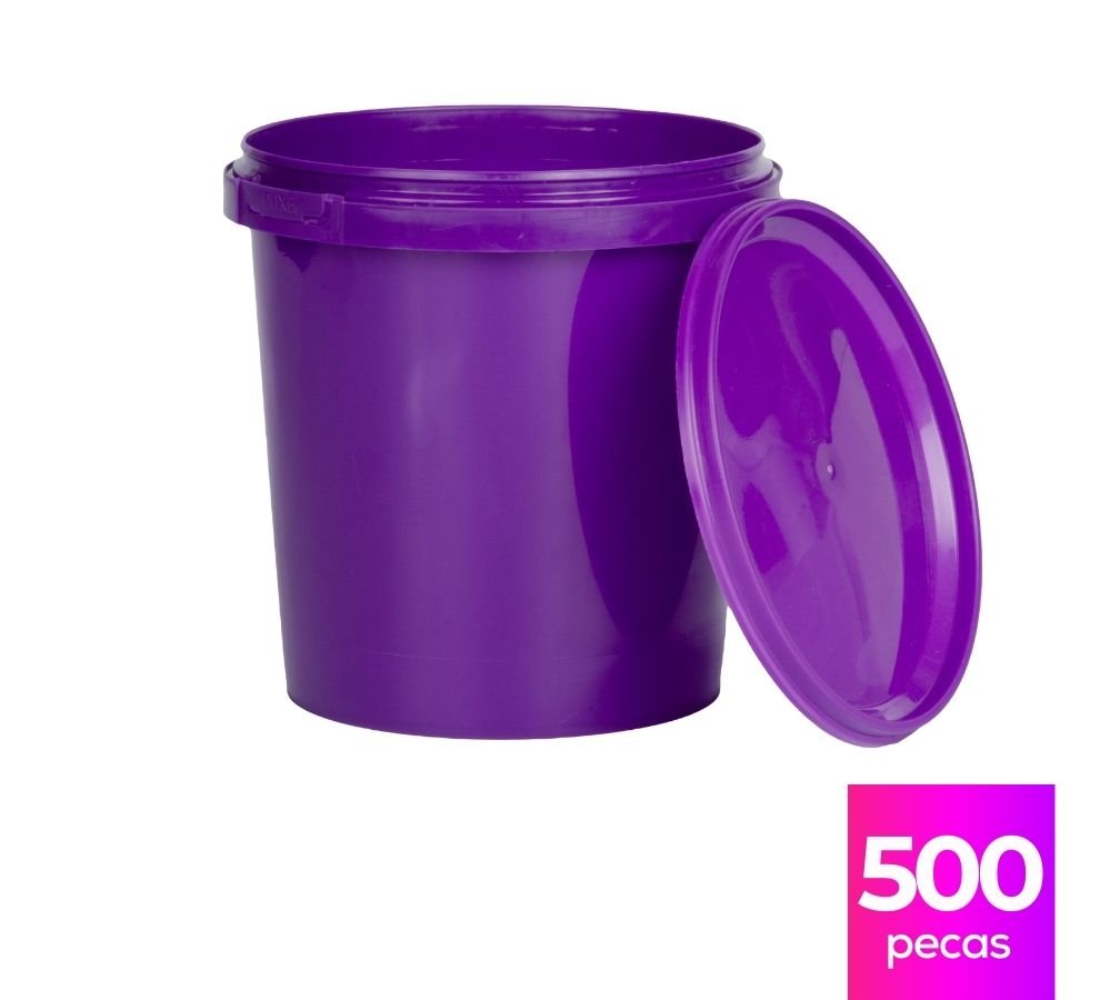 Pote Platico Atoxico 1 Litro Roxo com Tampa Lacre BPA Free - Kit com 500 Peças - Nastripack Embalagens