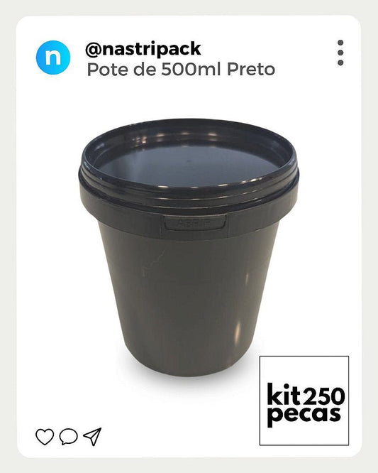Pote Preto 500ml c/ Tampa lacre Atóxico Bpa Free - Kit 250 Pçs - Nastripack Embalagens