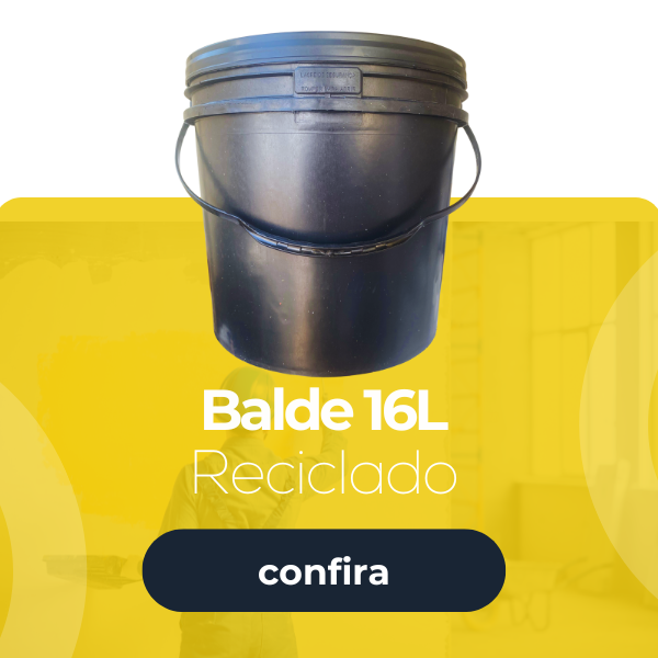 Balde 16 Litros Preto Reciclado com Tampa Lacre e Alça Plástica