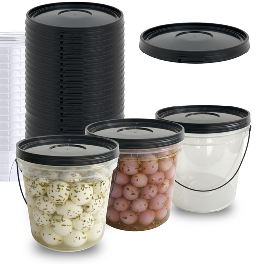 Balde com Tampa Preta Transparente para Alimentos - Kit 15 Peças