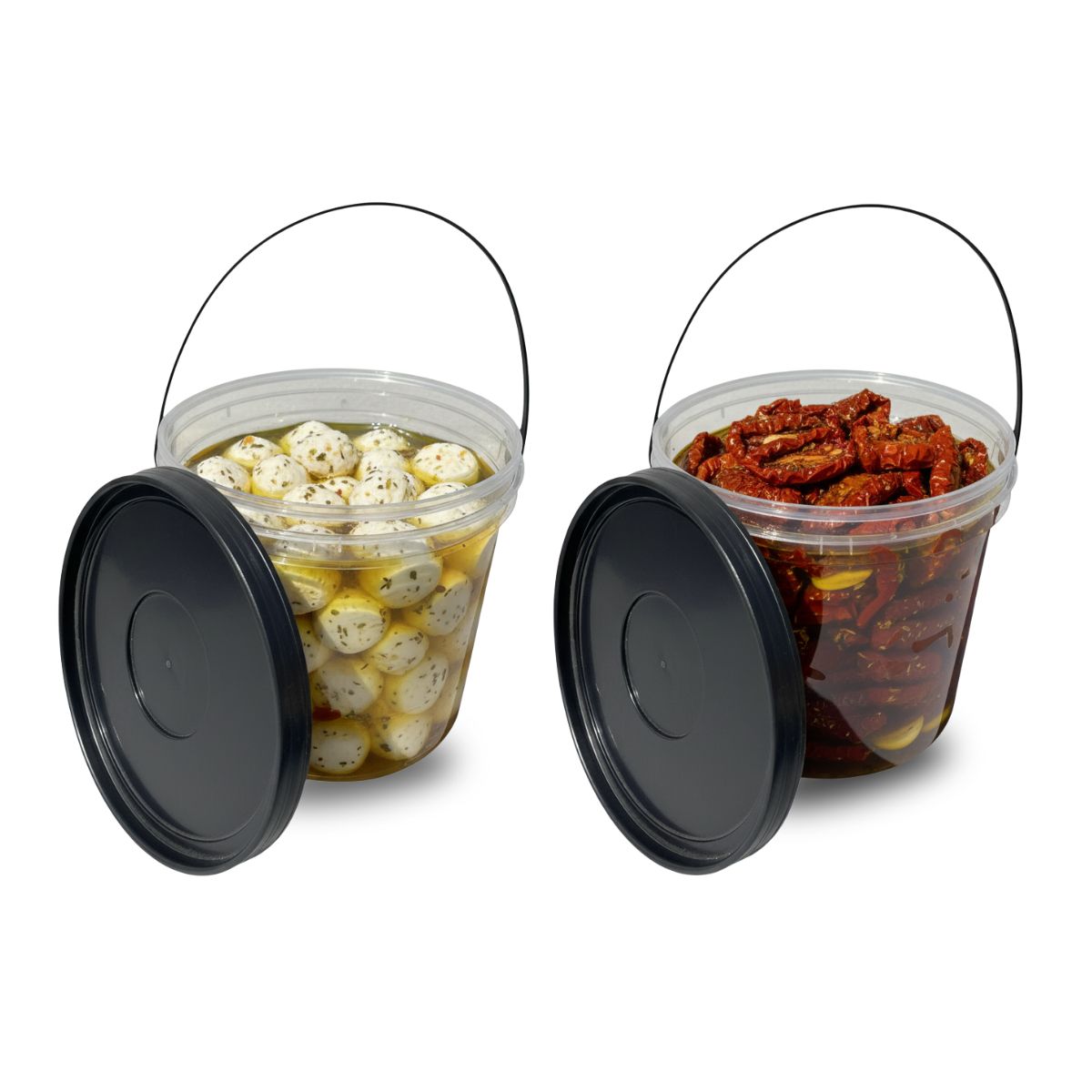 Balde 3,2L Transparente com Tampa Preta e Alça Preta - Kit 05 Peças