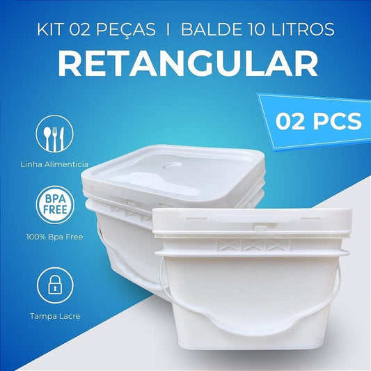 Balde 10L Retangular - Kit 2 Pçs - Nastripack Embalagens