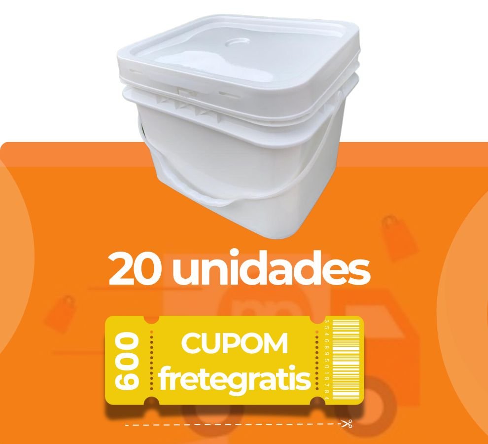 Balde 10L Retangular Tampa Lacre Atoxico - 20 Peças - Nastripack Embalagens