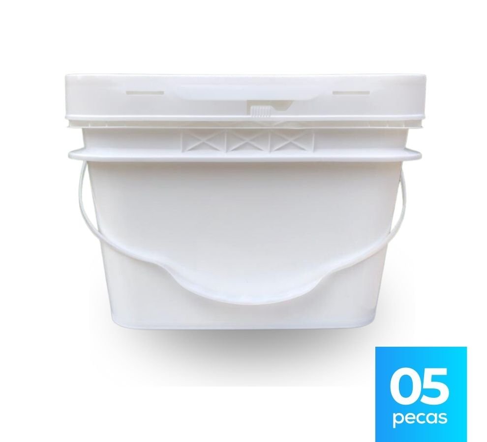 Balde 10L Retangular Tampa Lacre - Kit 05 Peças - Nastripack Embalagens