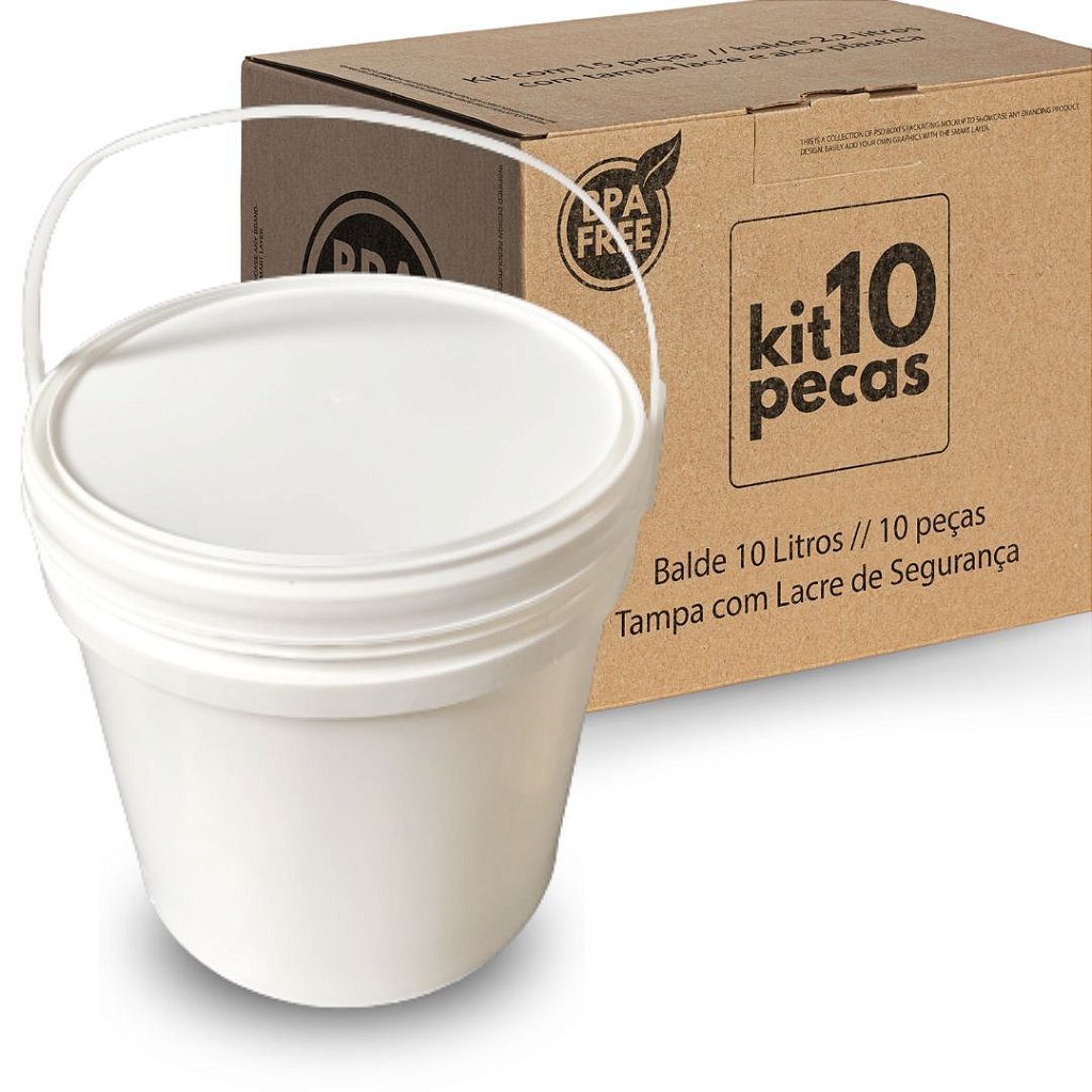 Balde 10L Tampa Lacre Atoxico - Kit 10 Peças - Nastripack Embalagens