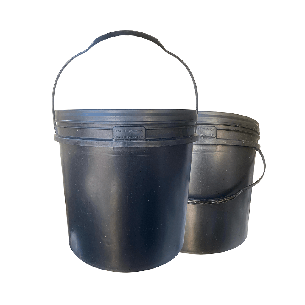 Balde 16 Litros com Tampa Lacre e Alça Plástica Preto Novo Reciclado - Kit 02 Peças - Nastripack Embalagens