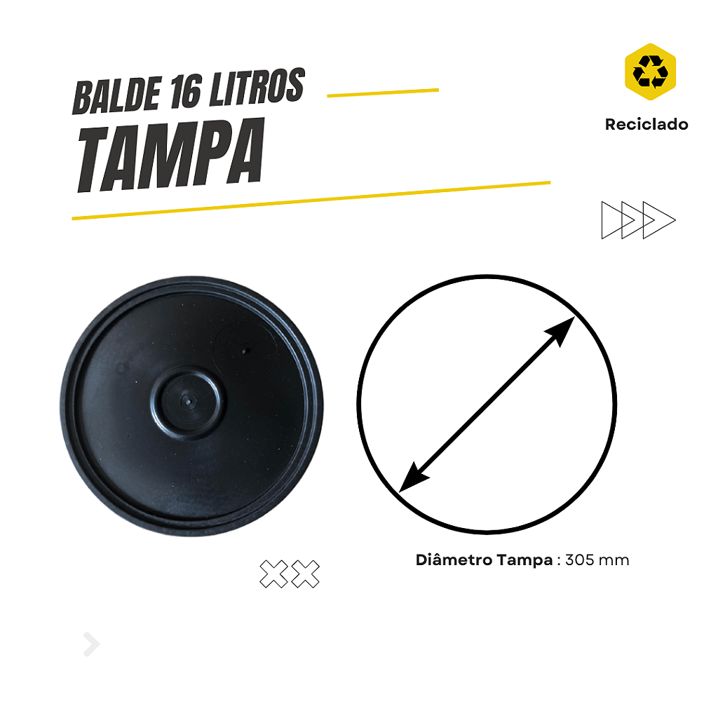 Balde 16 Litros com Tampa Lacre e Alça Plástica Preto Novo Reciclado - Kit 02 Peças - Nastripack Embalagens