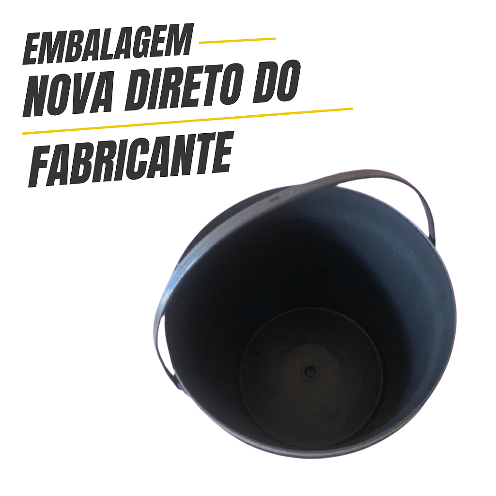 Balde 16 Litros com Tampa Lacre e Alça Plástica Preto Novo Reciclado - Kit 02 Peças - Nastripack Embalagens