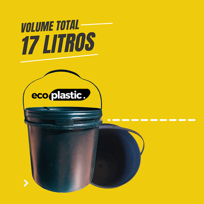 Balde 16 Litros com Tampa Lacre e Alça Plástica Preto Novo Reciclado - Kit 02 Peças - Nastripack Embalagens