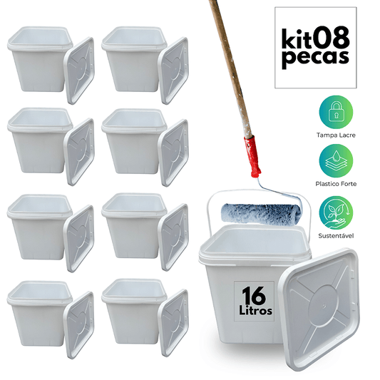 Balde 16 Litros Retangular Branco Tampa Lacre Mulituso - 08 Peças - Nastripack Embalagens