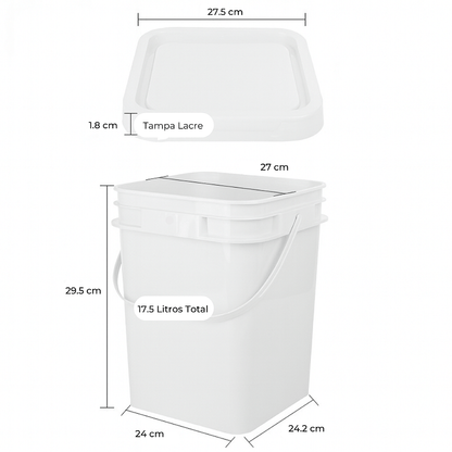 Balde 16 Litros Retangular Branco Tampa Lacre Mulituso - 08 Peças - Nastripack Embalagens