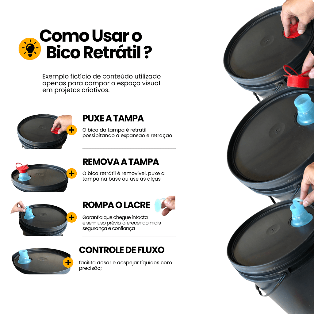 Balde 16L Preto Reciclado com Tampa Lacre Bico Retrátil - 2 Pcs - Nastripack Embalagens