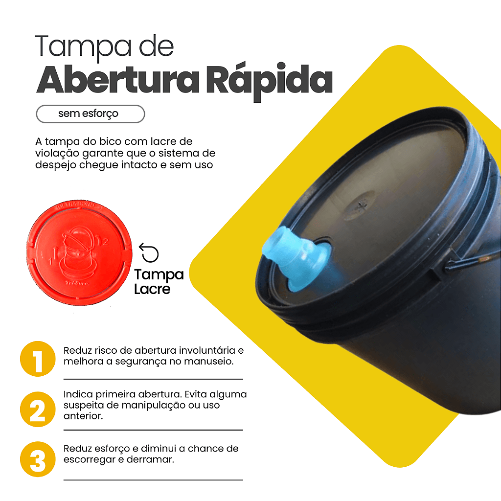 Balde 16L Preto Reciclado com Tampa Lacre + Bico Retrátil - Nastripack Embalagens