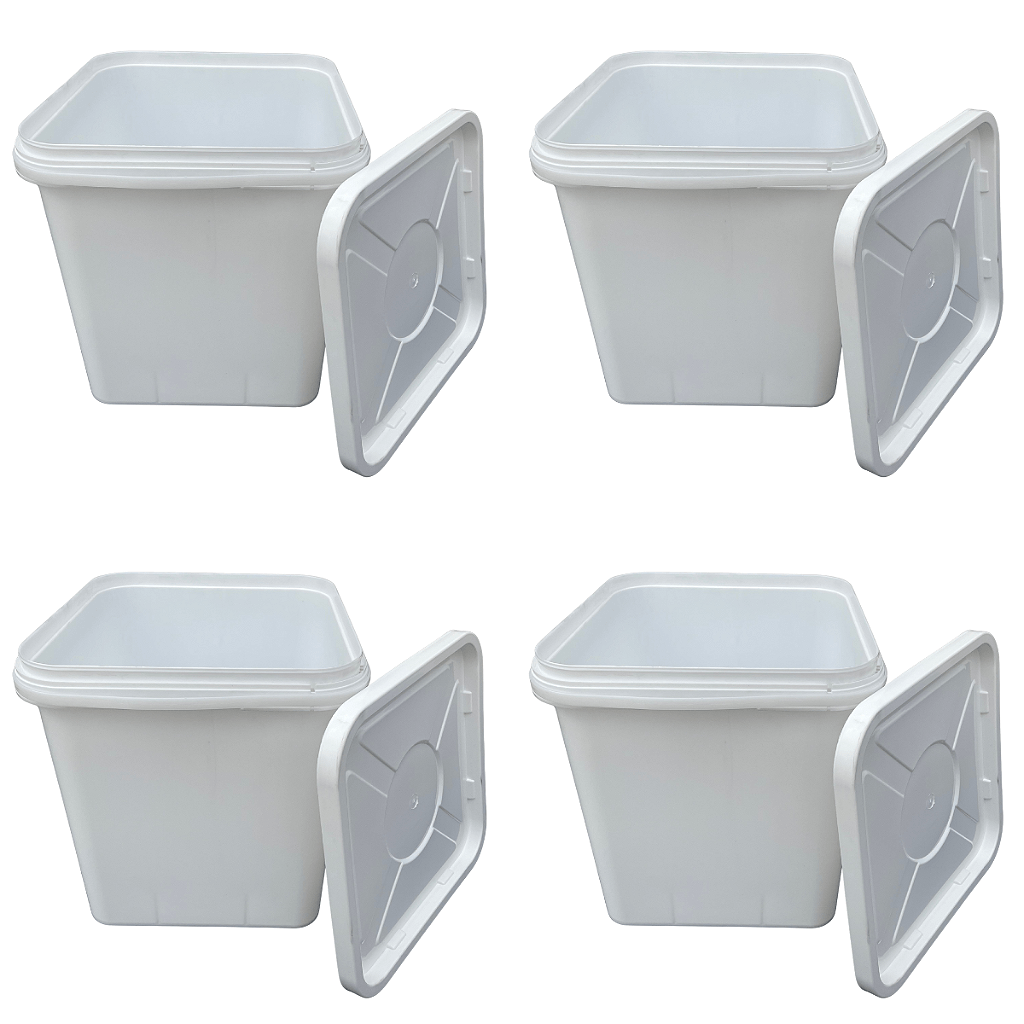 Balde 16L Retangular Branco com Tampa Lacre - Kit 4 Peças - Nastripack Embalagens