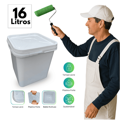 Balde 16L Retangular Branco com Tampa Lacre - Kit 4 Peças - Nastripack Embalagens