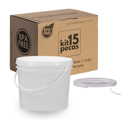 Balde 1.8 Litros Branco Atóxico com Tampa - Kit 15 Peças - Nastripack Embalagens