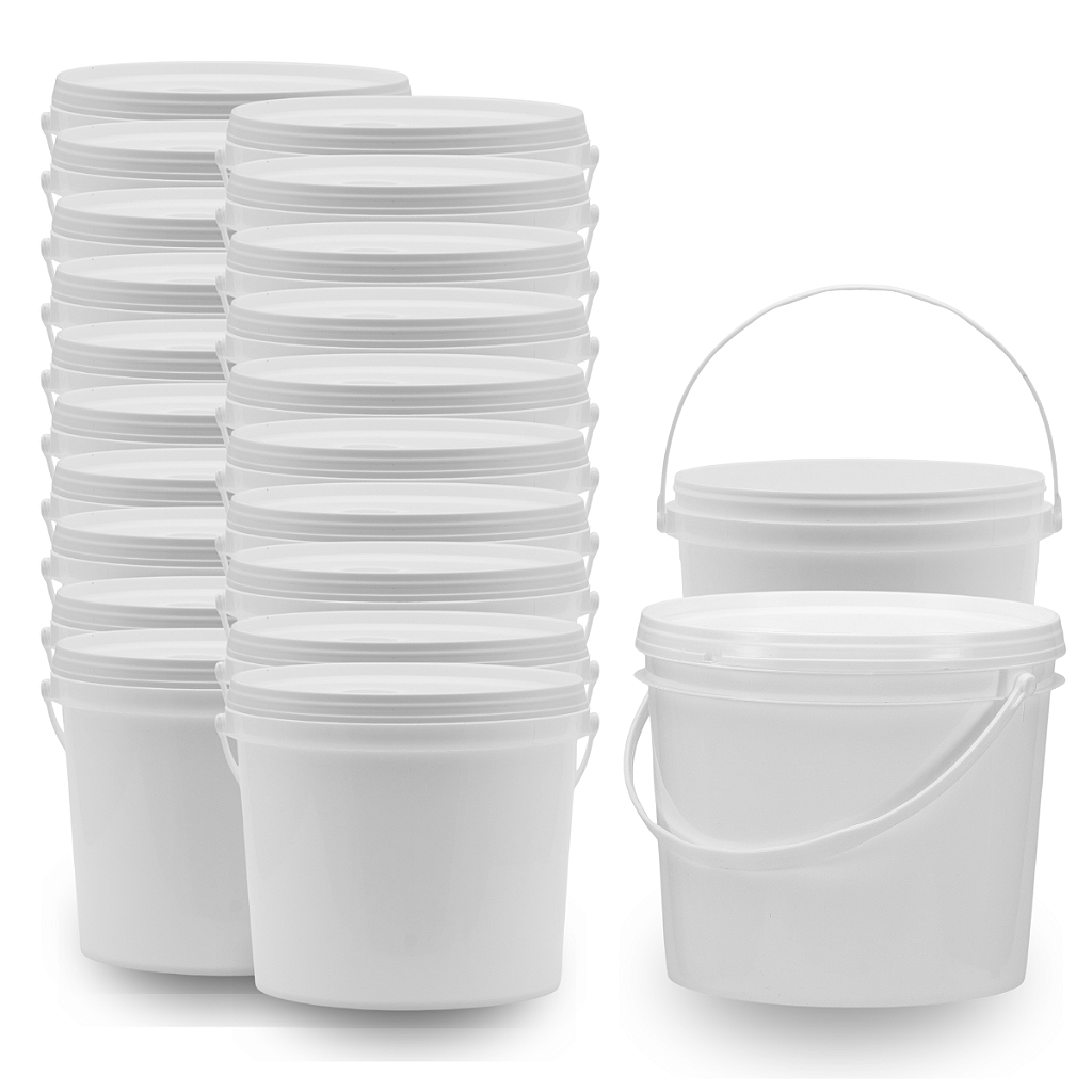 Balde 1.8 Litros Branco Atóxico com Tampa - Kit 20 Peças - Nastripack Embalagens