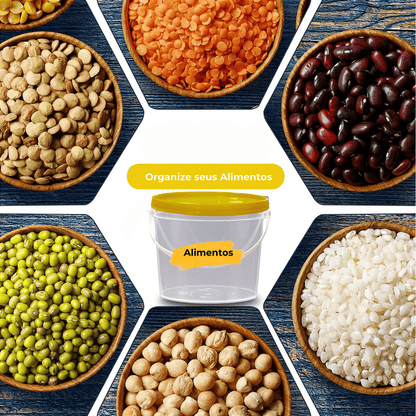 Balde 1.8 Litros Transparente com Tampa Amarela para Alimentos - Nastripack Embalagens
