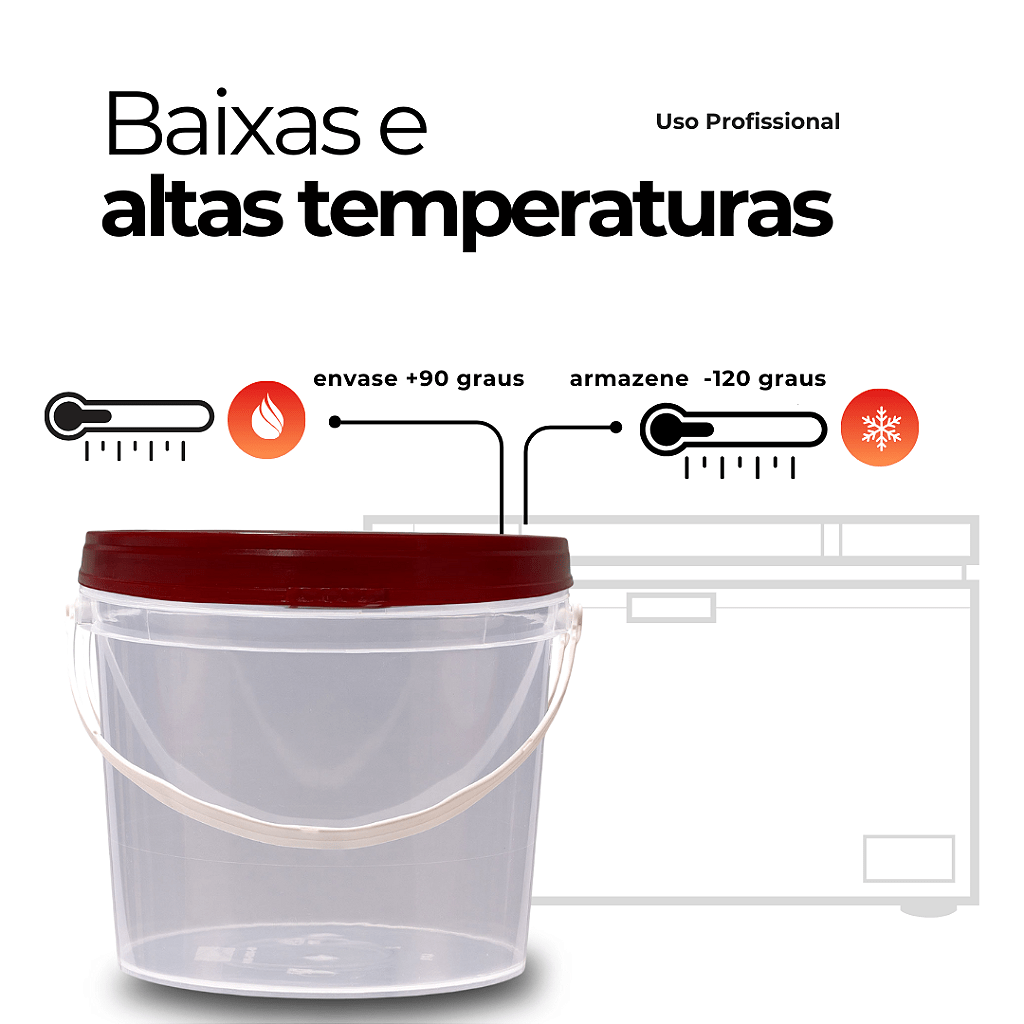 Balde 1.8L Atóxico Transparente com Tampa Vermelha de 1.8L - Kit 10 Peças - Nastripack Embalagens