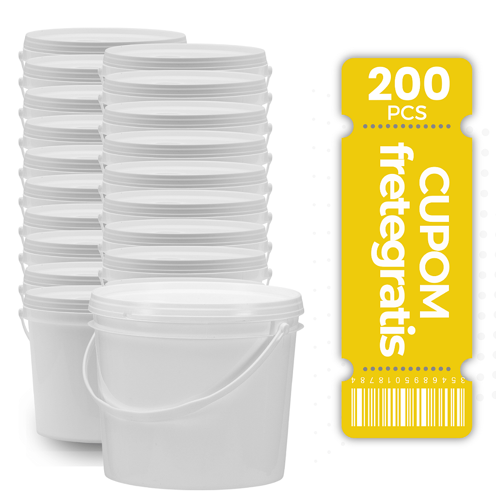 Balde 1.8L Branco Plastico Atoxico Tampa Lacre BPA Free - 200 Pcs - Nastripack Embalagens