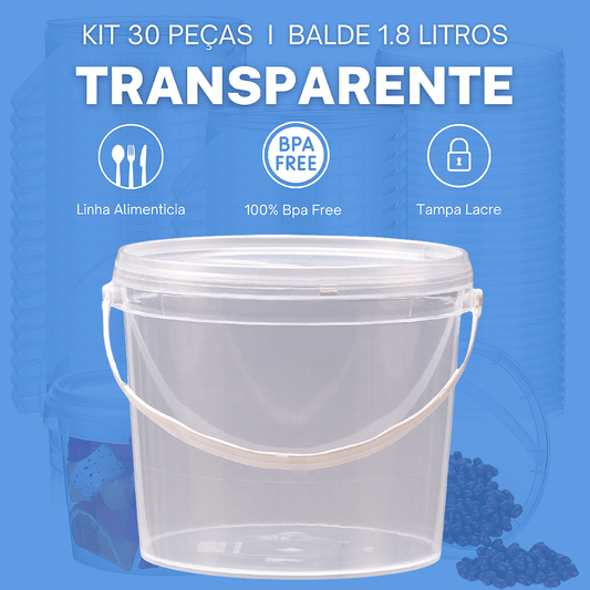 Balde 1.8L Transparente Atoxico com Tampa - 30 peças - Nastripack Embalagens