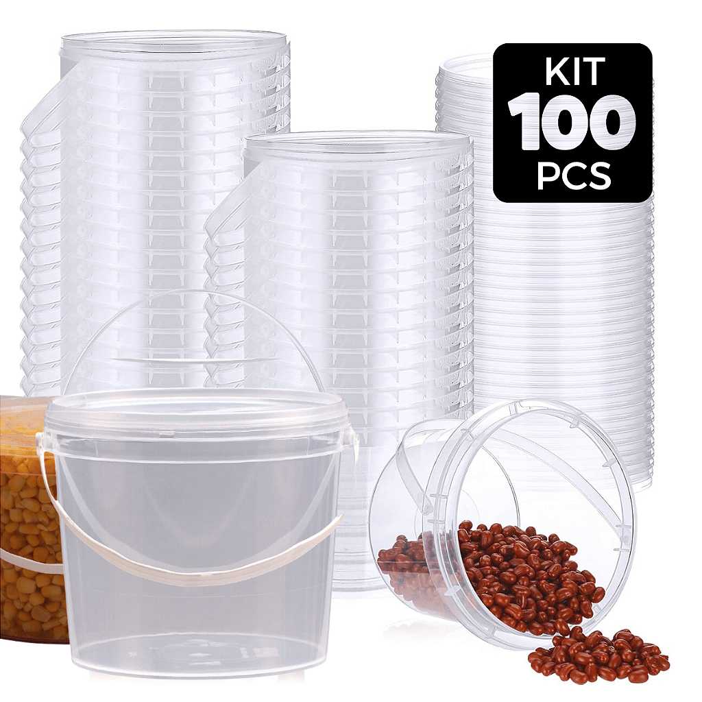 Balde 1.8L Transparente Atoxico com Tampa Lacre BPA FREE - 100 pcs - Nastripack Embalagens