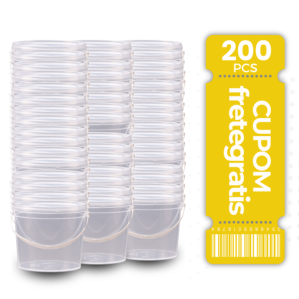 Balde 1.8L Transparente Atoxico com Tampa Lacre BPA FREE - 200 pcs - Nastripack Embalagens