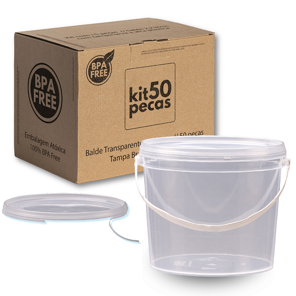 Balde 1.8L Transparente Atoxico Tampa Lacre - 50 peças - Nastripack Embalagens