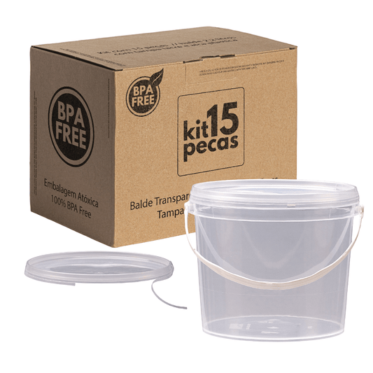 Balde 1.8L Transparente com Tampa Lacre - 15 peças - Nastripack Embalagens
