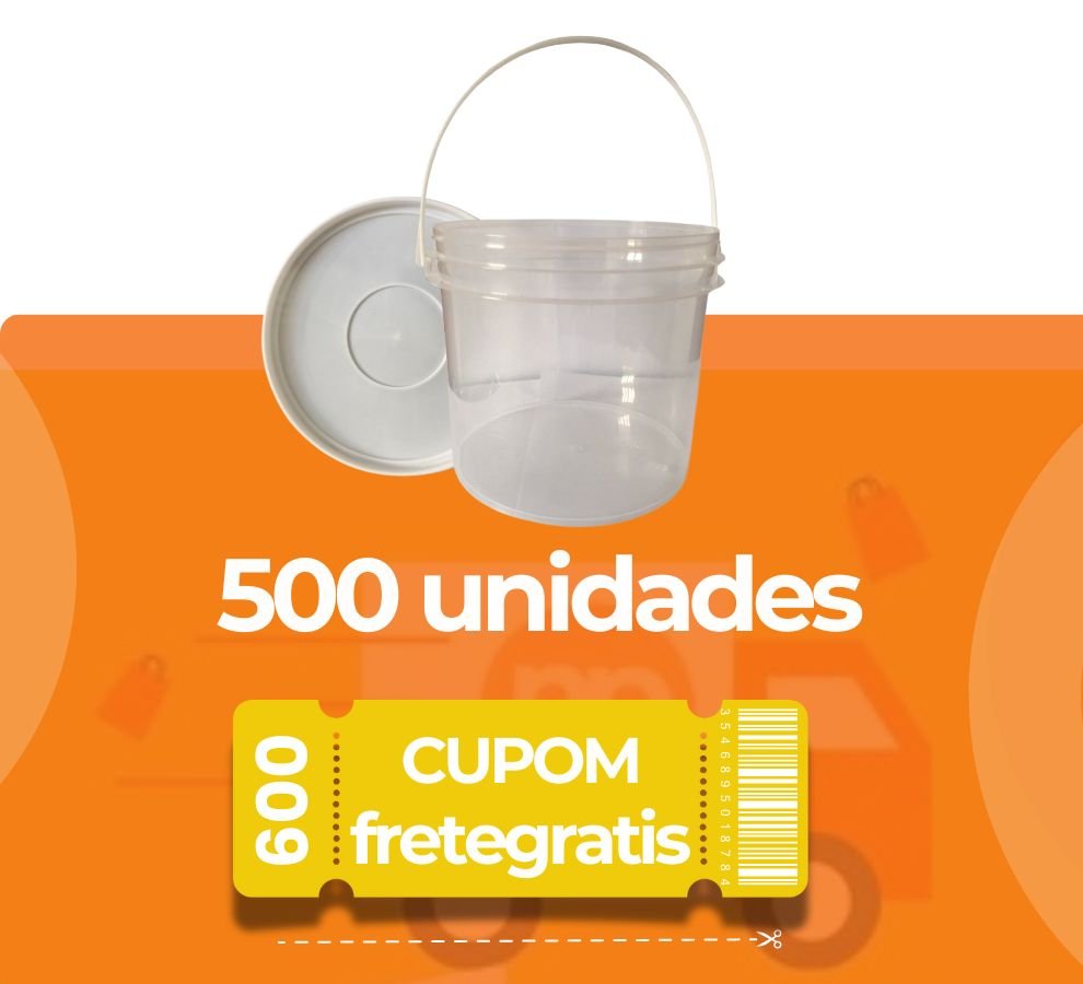 Balde 2.2 Litros Transparente com Tampa Lacre Branca e Alça Plástica Plastico Atoxico BPA Free - Kit 500 Peças - Nastripack Embalagens