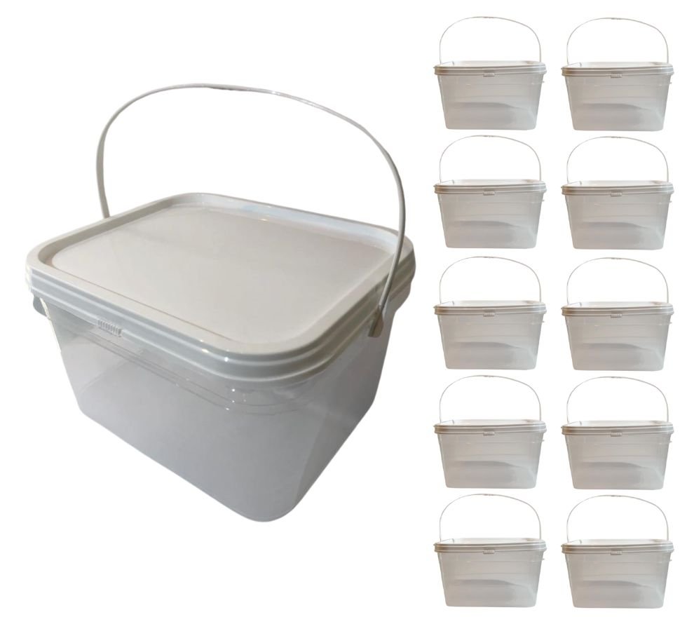 Balde 2.4 Litros Transparente com Tampa Lacre e Alça Plástica - Kit 10 Peças - Nastripack Embalagens