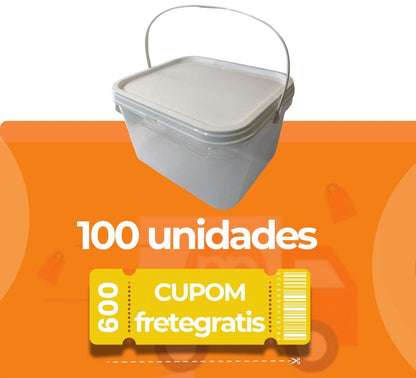 Balde 2.4 Litros Transparente com Tampa Lacre e Alça Plástico Atoxico BPA Free - Kit 100 Peças - Nastripack Embalagens