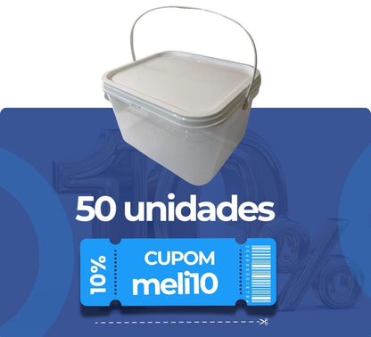 Balde 2.4 Litros Transparente com Tampa Lacre e Alça Plástico Atoxico - Kit 50 Peças - Nastripack Embalagens