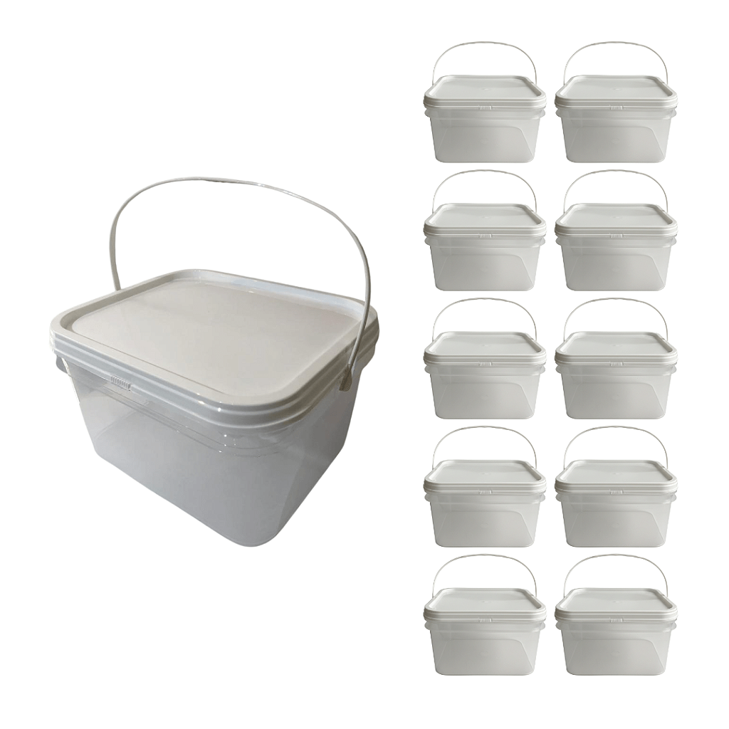 Balde 2.4L com Tampa Lacre Atóxico BPA Free Retangular - 10 Pcs - Nastripack Embalagens
