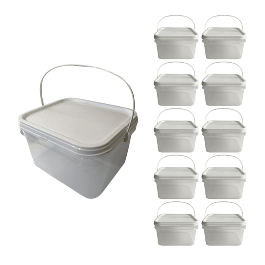 Balde 2.4L com Tampa Lacre Atóxico BPA Free Retangular - 10 Pcs - Nastripack Embalagens
