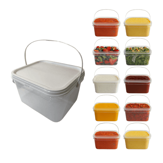 Balde 2.4L com Tampa Lacre Atóxico BPA Free Retangular - 10 Pcs - Nastripack Embalagens