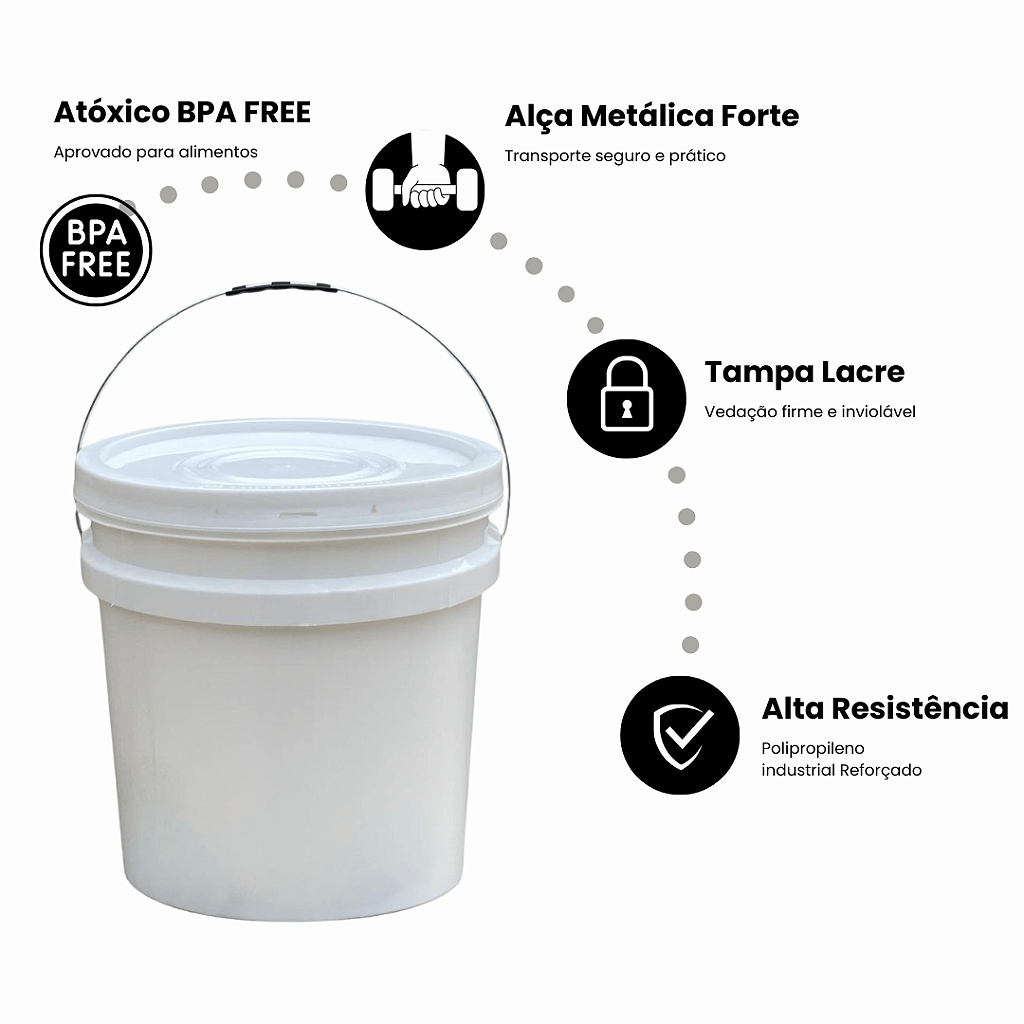 Balde 30 litros com tampa e alça metalica multiuso - 10 Pcs - Nastripack Embalagens