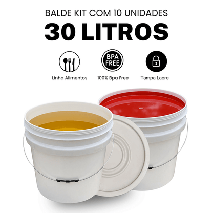 Balde 30 litros com tampa e alça metalica multiuso - 10 Pcs - Nastripack Embalagens